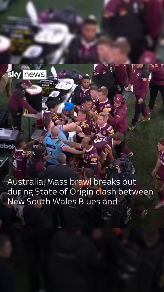 Mass brawl breaks out during State of Origin clash between New South Wales Blues and Queensland Maroons. The fight erupted following an altercation between Jarome Luai and Daly Cherry-Evans.