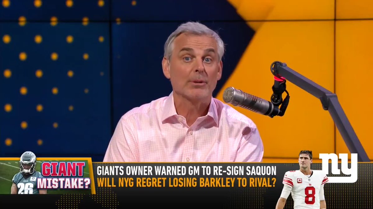 "There is a disconnect between owner and GM and I'm uncomfortable watching it." — Colin Cowherd on clip of Giants owner John Mara warning GM Joe Schoen to re-sign Saquon