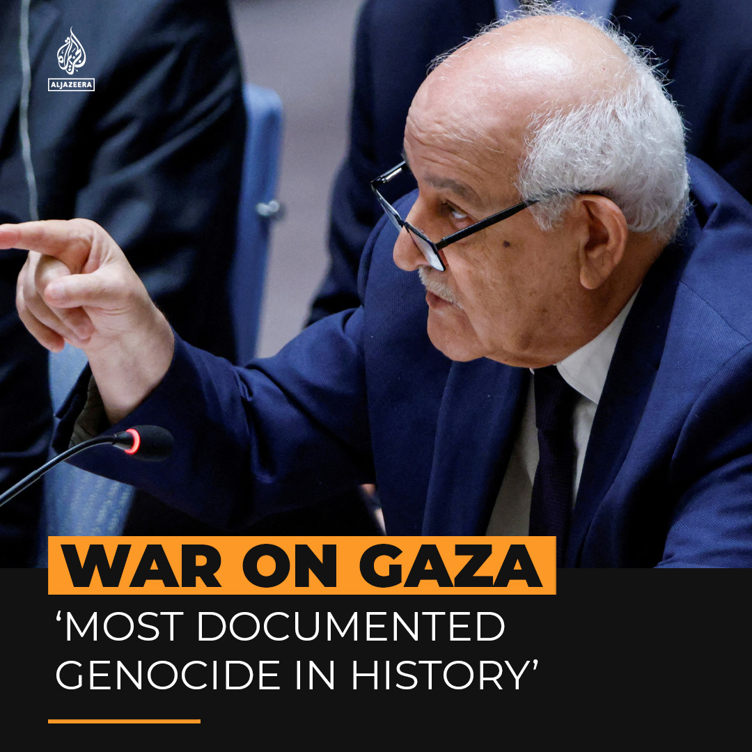 "What is happening in Gaza is going down as the most documented genocide in history." Palestinian UN Ambassador Riyad Mansour addressed a UNSC meeting on the Middle East.