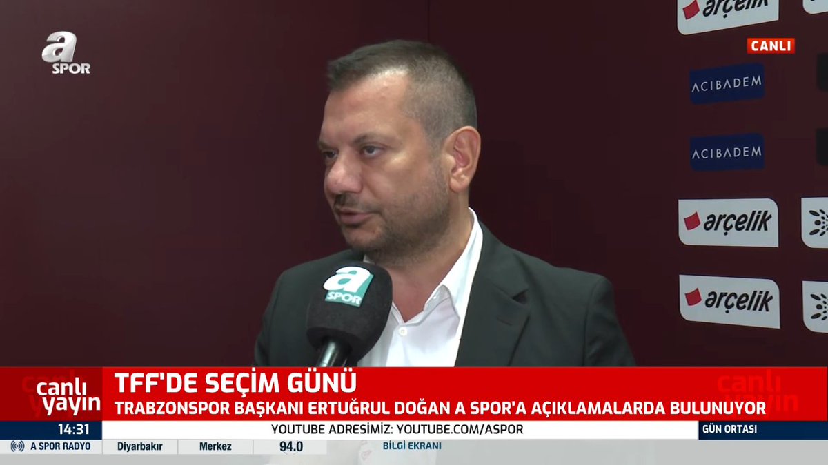 🎙️ Engin Can Çelik: Samsunspor Başkanı, 'Samsunspor camiasının Trabzonspor ile problemi olduğu için Trabzon adayına oy atmamız bizi yanlış şey yapar' ifadelerini kullandı. 🔴🔵 Trabzonspor Başkanı Ertuğrul Doğan: Söylemlerde daha dikkatli olunmasında fayda var. Trabzonspor, dünyanın en büyük şehir takımı. 4 büyük arasında bir rekabet var ama Samsunspor ile bizim aramızda böyle bir rekabet yok.