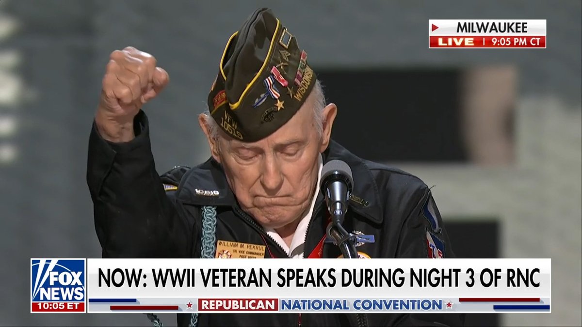 HERO'S WELCOME: 98-year-old WWII veteran gets standing ovation after powerful message to RNC crowd.