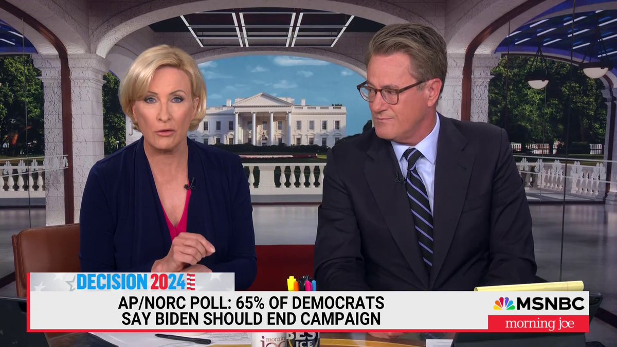 Tone shift on Morning Joe? "You know, it may or may not be Joe Biden" at the top of the ticket, Mika says. "I trust Joe Biden's abilities. I also trust Nancy Pelosi's political acumen..."