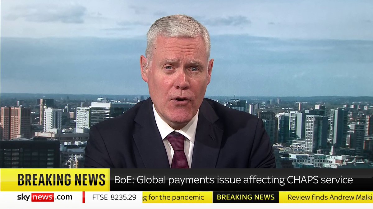 BREAKING: A "global payments issue" has hit the Bank of England's CHAPS service. The issue is causing delays to high-value and time-sensitive payments, including some house purchases. 📺 Sky 501, Virgin 602, Freeview 233 and YouTube