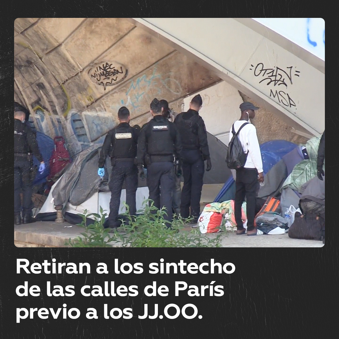 🇫🇷 | PARÍS 2024: Retiran a los sintecho de las calles de París a 1 semana de los JJ.OO. Un campamento de inmigrantes sin hogar fue trasladado a la fuerza desde París, mientras las autoridades proseguían con las reubicaciones de cara a las olimpiadas.