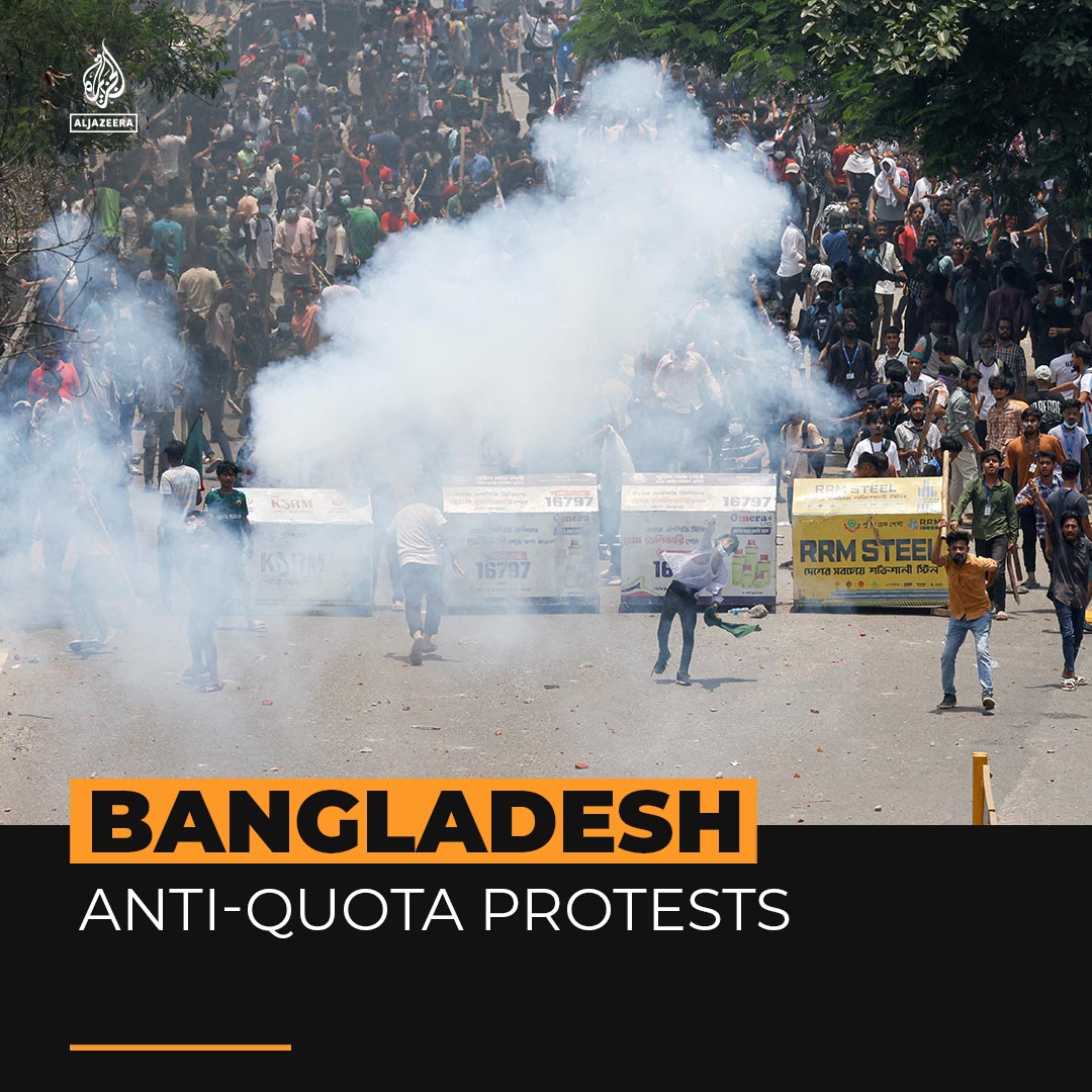Dozens were killed in protests against Bangladesh’s quota system, which favours the children of fighters in the 1971 war of independence from Pakistan. Students are also demanding justice for those who have been killed during three weeks of protests.