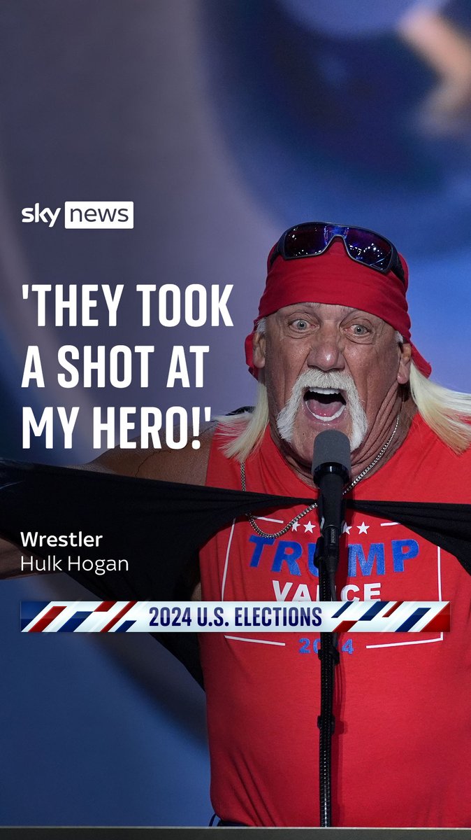 Ahead of Donald Trump's speech in Wisconsin, Hulk Hogan takes to the stage to entertain the audience with his take on his "hero". Live updates: