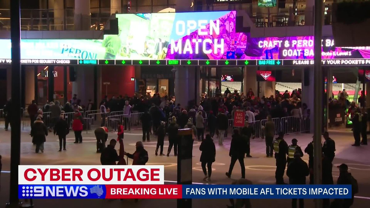 Essendon is taking on Adelaide at Marvel stadium tonight, but it's feared many fans won't be able to get in due to the outage. Tom Morris #9News