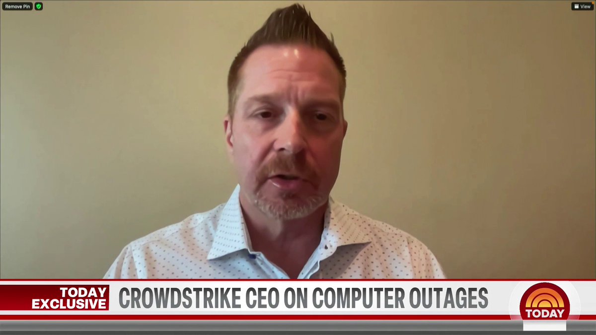 EXCLUSIVE: CrowdStrike founder and CEO George Kurtz speaks on TODAY about the major computer outages worldwide that started earlier today: “We’re deeply sorry for the impact that we’ve caused to customers, to travelers, to anyone affected by this.”