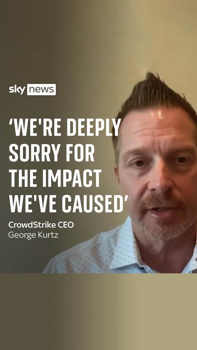 The CEO CrowdStrike, George Kurtz, said "we're deeply sorry for the impact we've caused" and explains the issues were caused by a single faulty content update. His apology comes as businesses across the world have been affected by a mass IT outage.
