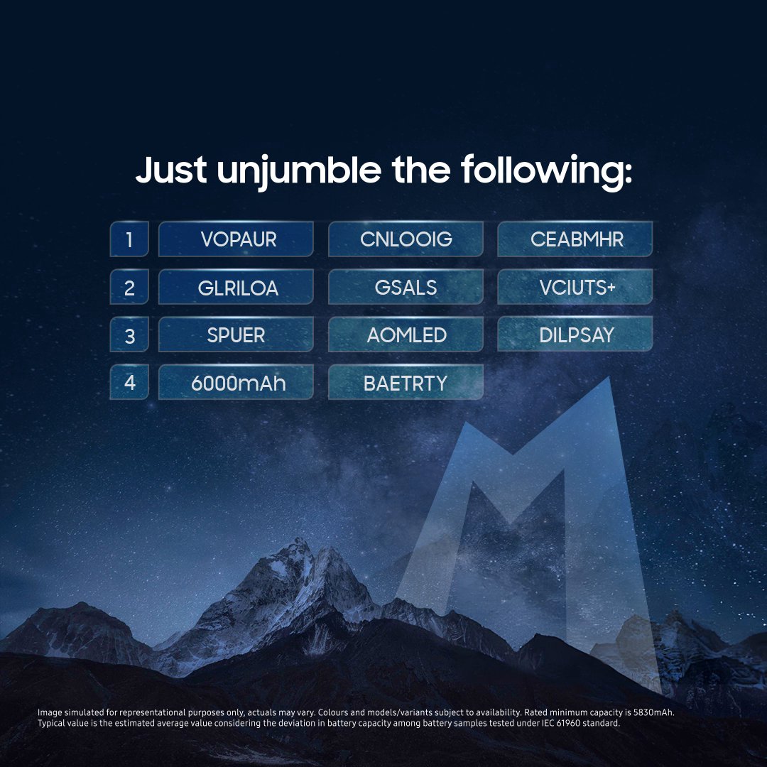 The spectacular Galaxy M35 5G must be a Monster. But can you guess what makes it one? Unjumble the words above, write the correct feature name in the comments below and get a chance to win exciting prizes. Don’t forget to add #GalaxyM35 5G and #MustBeAMonster and ❤️