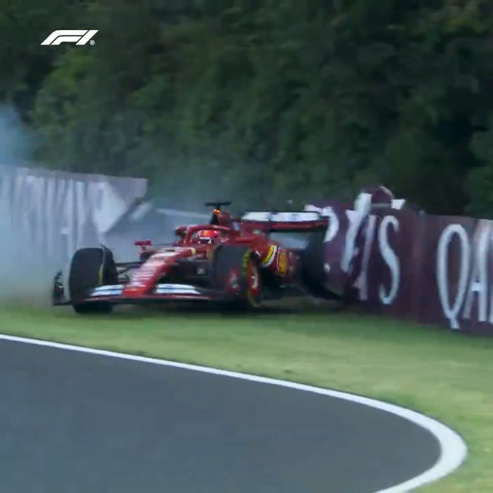 The moment Charles Leclerc's day came to an abrupt end 😣 Leclerc safely walked away from his car despite this high-speed incident #F1 #HungarianGP
