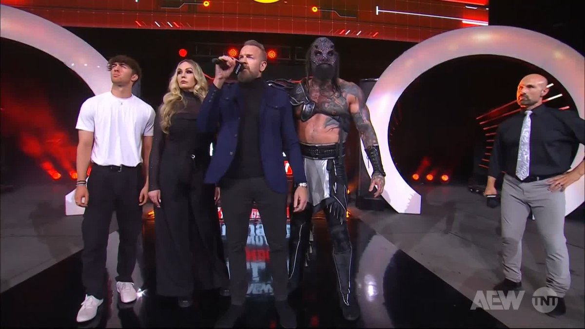 #AEWCollision TOMORROW! @esportsstadium | Arlington, TX LIVE 8/7c | TNT #AEW World Trios Championship The Patriarchy vs. BANG BANG GANG Jay 'Christian' Reso, @TheNickWayne Luchasaurus take on #JuiceRobinson, Austin Gunn & colten gunn to crown NEW #AEW World Trios Champions!