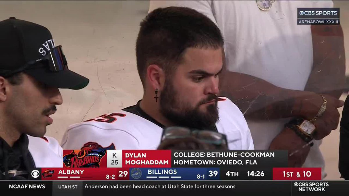 Firebirds kicker Dylan Moghaddam works as a mechanic in Florida. His last kicking job was in Germany. He got a call on Wednesday asking him to join the team for the title game. Today's ArenaBowl is the first time he has kicked in an Arena Football Game in his life.