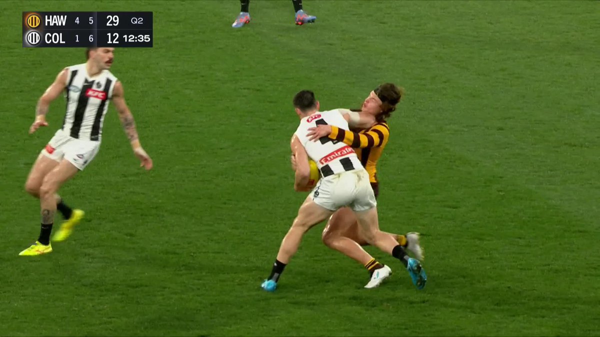 Jack Ginnivan received a free kick for this incident involving Brayden Maynard. #AFLHawksPies