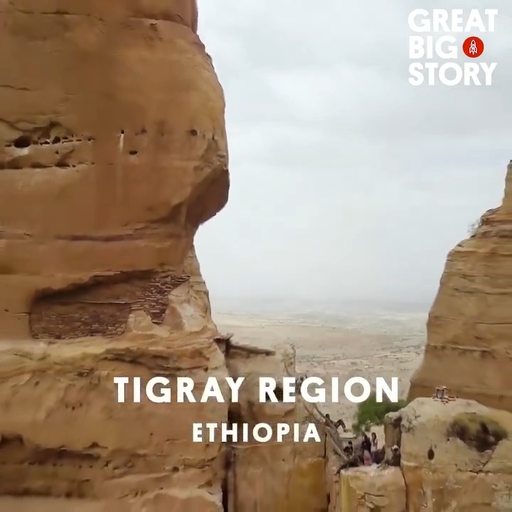Perched 650 feet above a steep cliff in the Tigray Region of Ethiopia, visitors face a 45-minute climb up the cliff to access the church in the sky. This is Abuna Yemata Guh. 😯