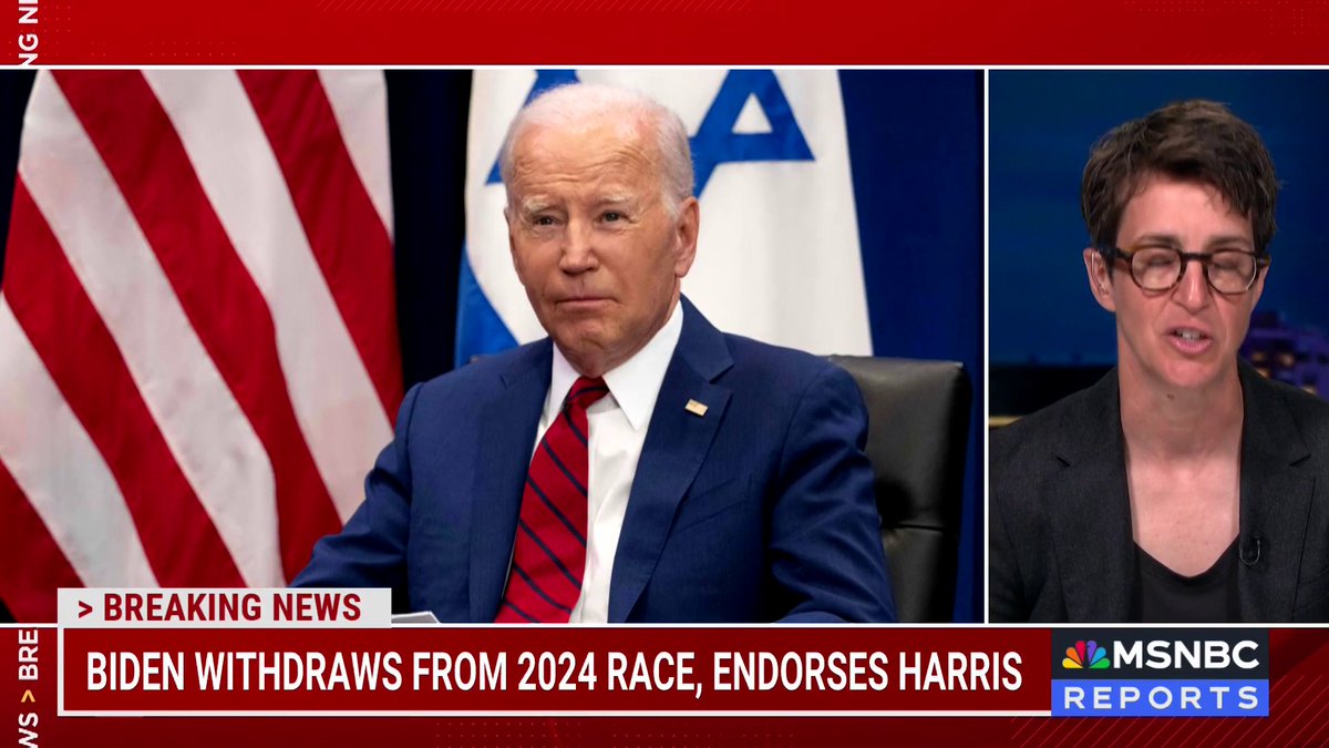 Rachel Maddow reacts to President Biden withdrawing from the 2024 presidential race. "What a man. What a patriot. What an act of selfless devotion to your country."
