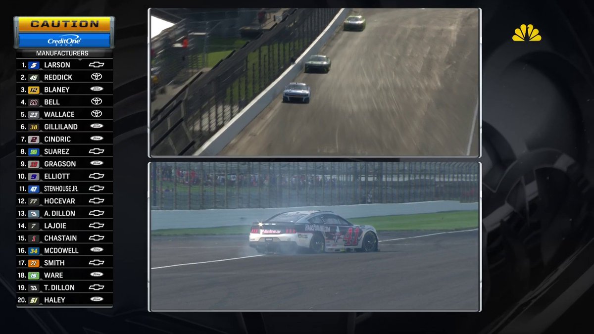 Ryan Preece spun with two laps remaining in the #Brickyard400. The caution flew after Kyle Larson took the white.