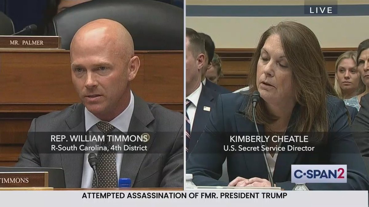 WHAT IS SHE THINKING?!?!? Cheatle: "There were sufficient resources that were given to the former President." Rep. Timmons: "What did you just say? ... President Trump got shot, someone got killed. There were not sufficient resources, clearly."