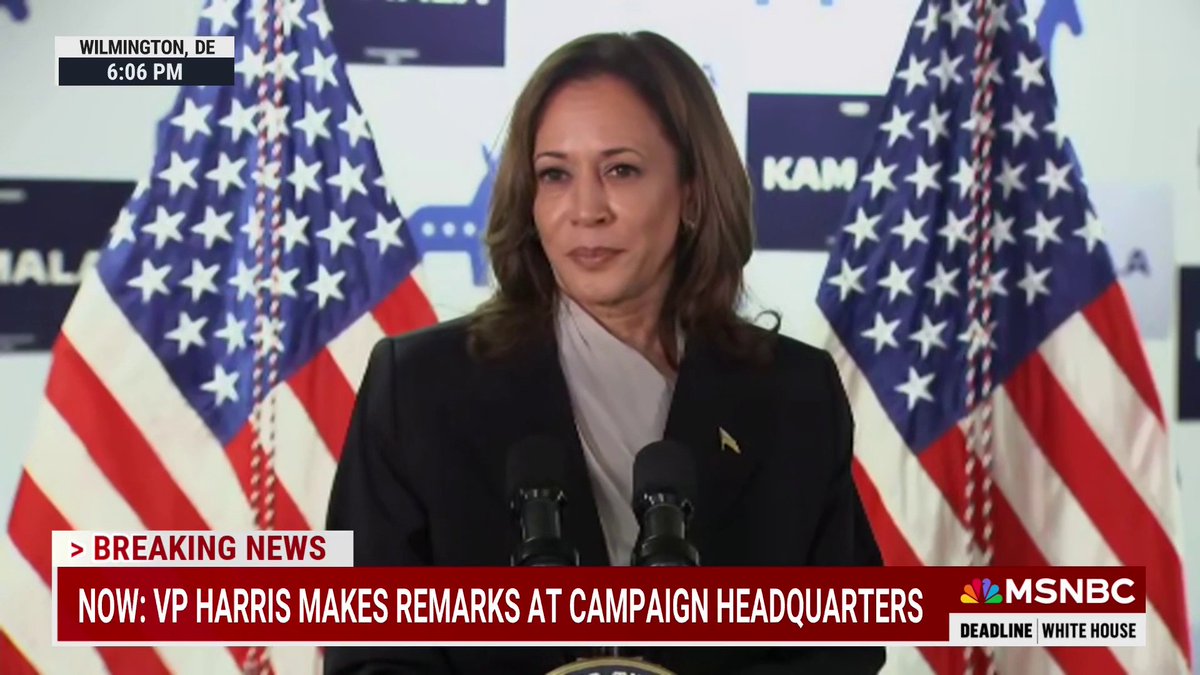 "It is my intention to go out and earn this nomination and to win." Vice President Harris speaks at campaign headquarters in Wilmington, Delaware for the first time since President Biden dropped out of the 2024 race and endorsed her.