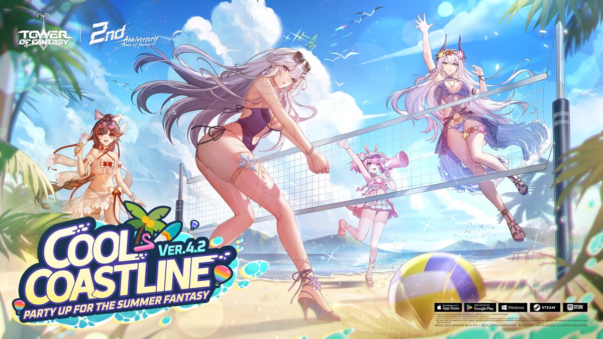 #TowerofFantasy โ Cool Coastline ๐Are you ready to soak up the sun and have endless fun on the coast? ๐A whole new set of challenges and features await with unforgettable excitement. ๐Let the sunshine, laughter, and adventure begin! #Aug6 #ToF2ndAnniv