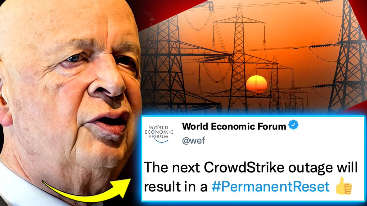 🚨 WEF Plotting 'Catastrophic Grid Outage' That Will 'Permanently Reset America' Before Election The World Economic Forum in Davos is planning what they describe as a “catastrophic grid outage” with the stated goal of “creating a permanent reset” in the US before the November election. According to insiders, the CrowdStrike outage was the final preparation for a devastating cyber attack on the US power grid that will disconnect the public from the internet, wipe out savings, and plunge the nation into chaos for years, allowing the elite to roll out the next phase of their totalitarian master plan. As the global elite order world governments to prepare to rig the November election and ration people’s food and water supplies as part of their ‘Great Reset’ agenda, it has never been more important to spread the word about their evil plans.