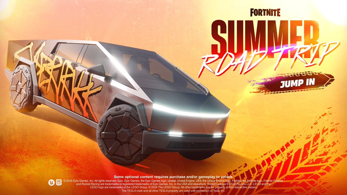 Summer Road Trip Mood: On. Grab the squad and complete quests to unlock the Tesla Cybertruck!