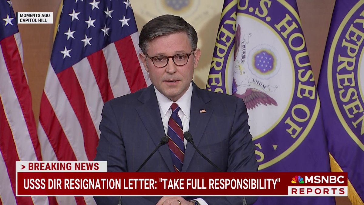 "It is overdue. She should have done this at least a week ago." WATCH: Speaker Mike Johnson reacts and responds to USSS Director Cheatle's resignation.