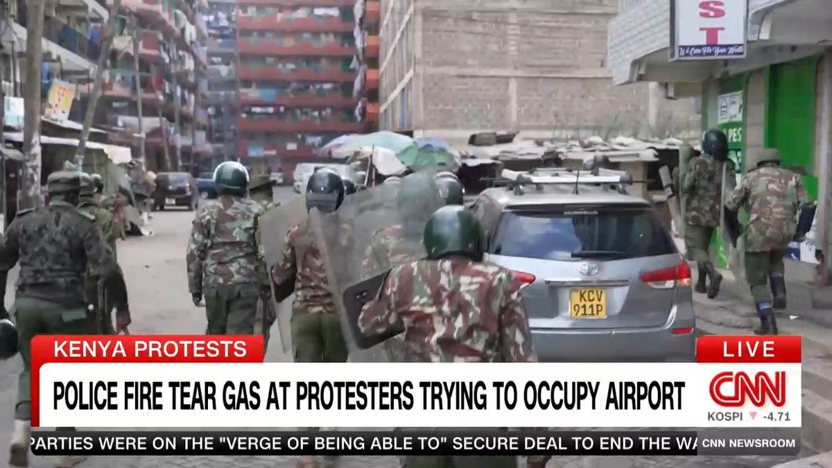"You can't fire live bullets and there are kids around!" Kenyan police followed protesters to a residential area in Pipeline with nowhere to escape. We watched as they used teargas and flash-bangs with people trapped in homes