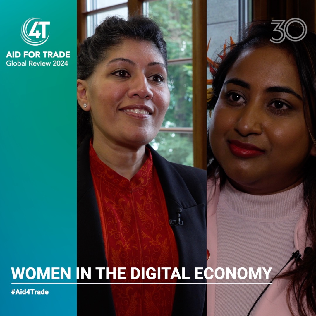 Empowering women in digital trade! Watch Ajaita Shah and Sagufta Salma Janif share their entrepreneurial journeys and efforts to help women thrive in the digital economy. #Aid4Trade