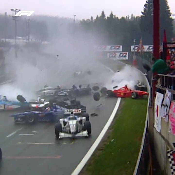Complete and utter chaos at Spa 😖 One of Formula 1's most shocking race starts which saw 11 cars retired, but fortunately all drivers were ok #F1 #BelgianGP