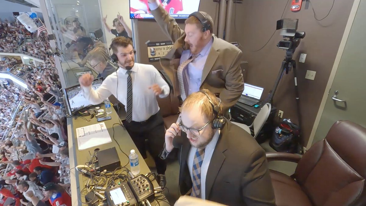 🎙️🎥 BOOTH CAM: Calder Cup Champions Edition Hugs all around in the booth as Zack Fisch and Garrett Mitchell bring you the call from our Game 6 OT winner!