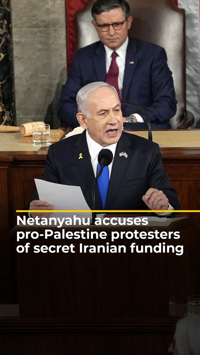 During his speech to the US Congress, Israeli PM Netanyahu accused protesters supporting Palestine of being "useful idiots" who receive secret Iranian funding.