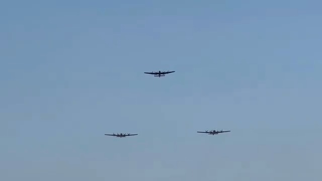 Only in Oshkosh — two B-29s and a Lancaster flying together! #OSH24