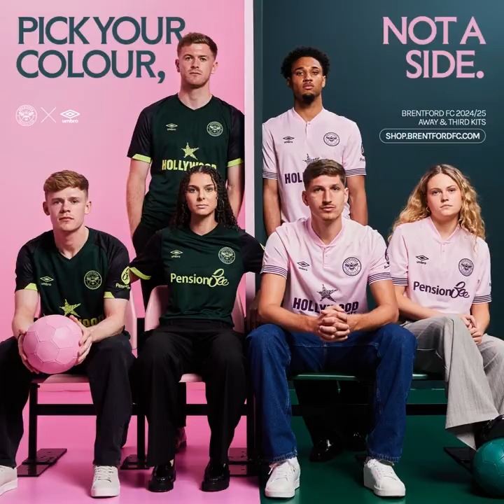 All Pink? All Green? All Brentford. ๐๐๐ Introducing our new Umbro 2024/25 Away & Third kits Available in-store and online at 9am this Saturday!
