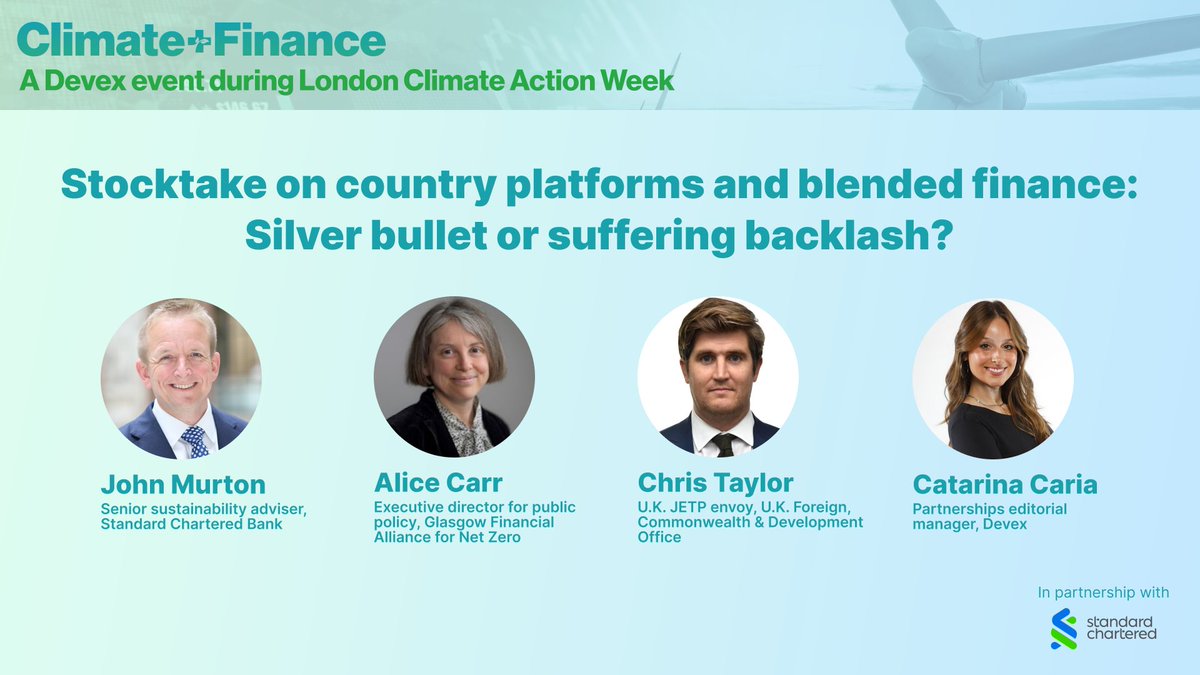 Can we close the financing gap for sustainable growth? Standard Chartered's John Murton, Glasgow Financial Alliance for Net Zero (GFANZ)'s Alice Carr, and Foreign, Commonwealth & Development Office's Chris Taylor weigh in. #DevexEvent #climateplusfinance #LCAW2024 · In partnership with @stanchart
