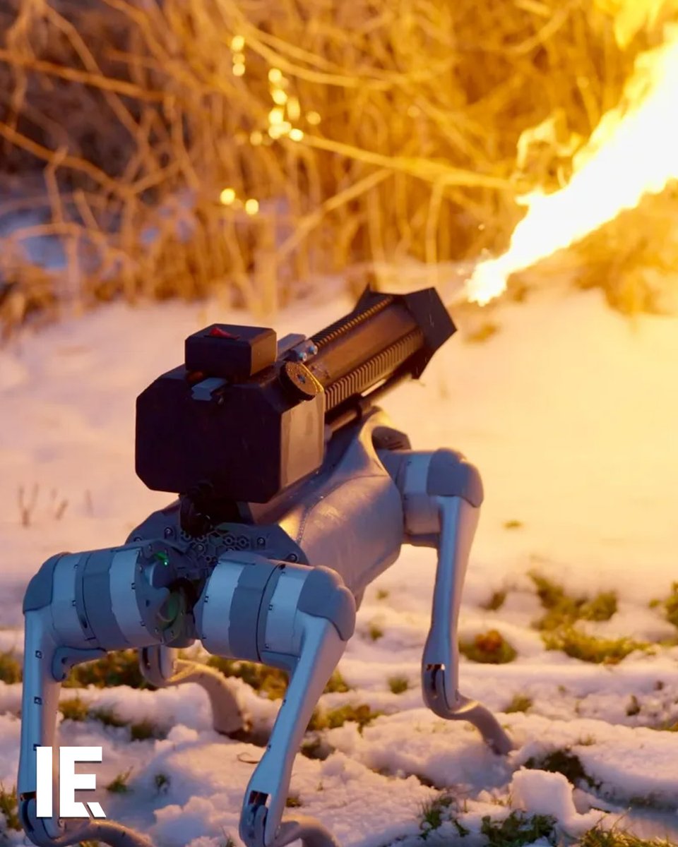 This weaponized canine, called the ‘Thermonator’, has been developed by Ohio-based company, Throwflame. Based on the Unitree Go2 robot dog, the Thermonator has been heavily modified. As well as an ARC flamethrower, it has the ability to shoot napalm.