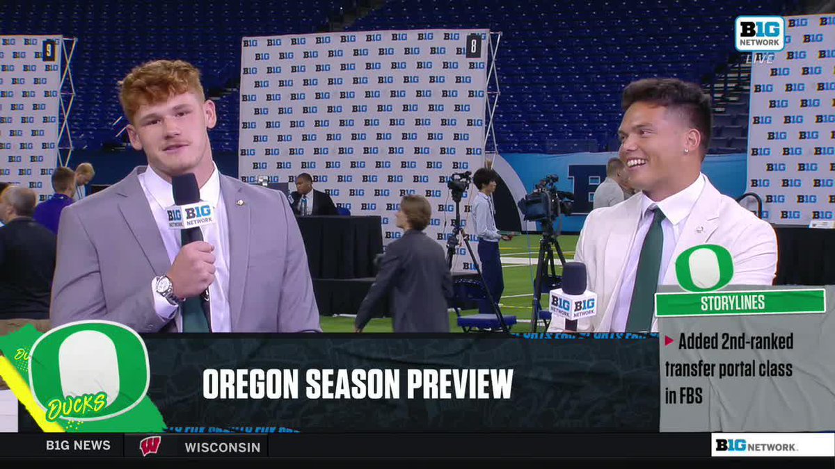 Find yourself a quarterback that looks at you the way Dillon Gabriel looks at Terrance Ferguson 🤩 Oregon Football players talk about the connection the team has off the field. #B1GFootball x #B1GMediaDays