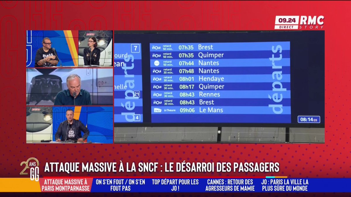 #SNCF : Attaque massive "Pour l'instant, je n'ai aucune solution pour prendre mon poste à Paris." Jean-Jacques, volontaire pour les JO, bloqué sur le quai à Poitiers. #GGRMC #JO2024
