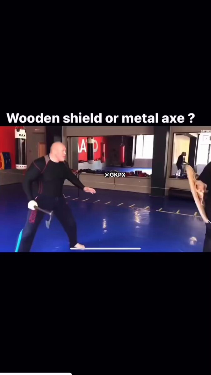 Russian man gets an axe in his wooden shield; expects a different outcome I suppose