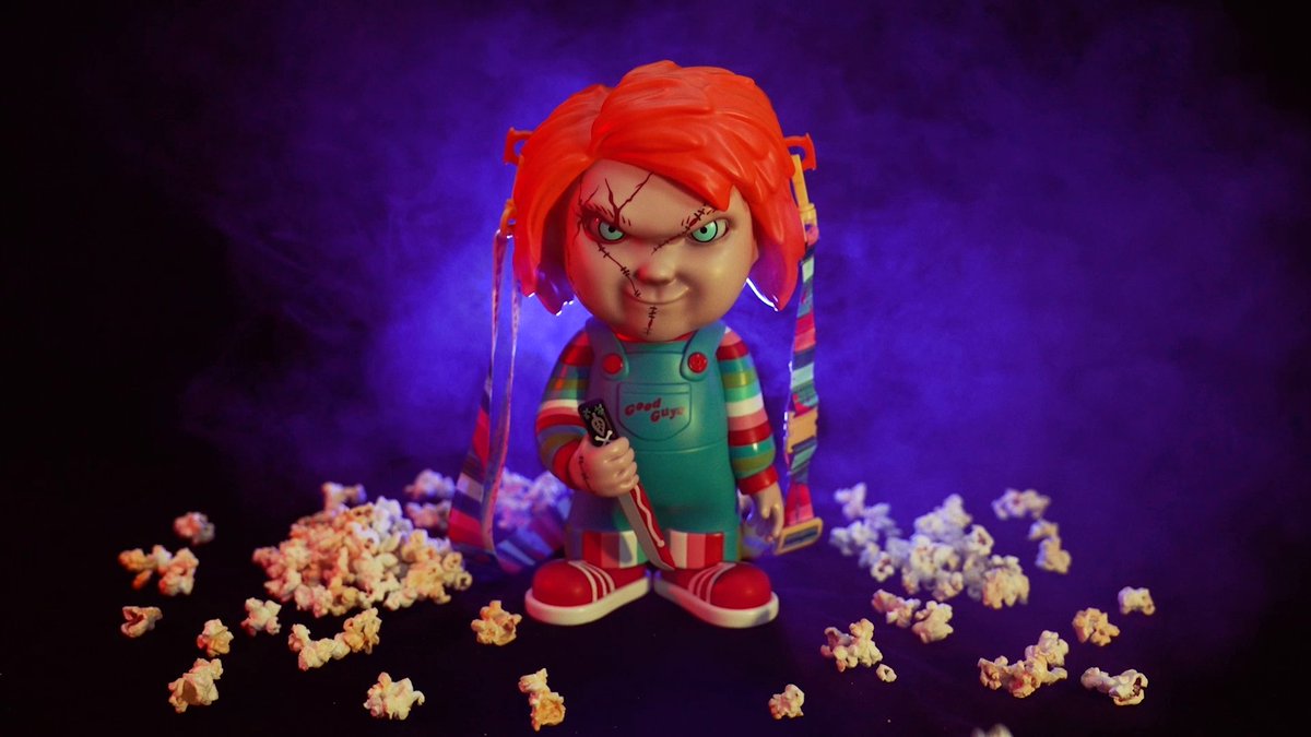 wanna play? the Chucky popcorn bucket is coming back to Halloween Horror Nights with new phrases and a stitched up look.