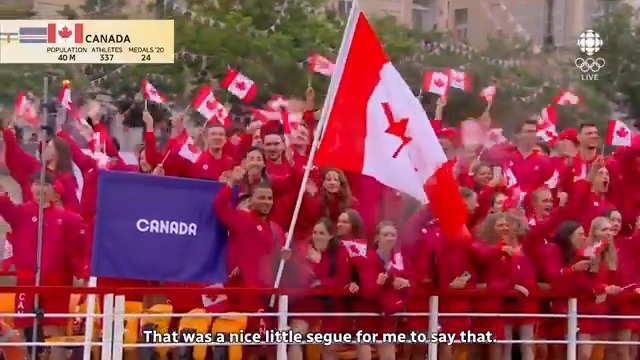 Seine-sational! Maude Charron and Andre De Grasse lead Team Canada into the #Paris2024 opening ceremony 🇨🇦 Watch live on CBC Gem