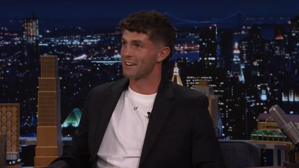 .Christian Pulisic looks ahead to the AC Milan & Manchester City game at Yankee Stadium on Saturday! #FallonTonight
