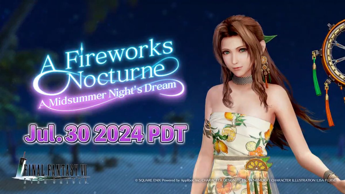 Event Coming Soon Summer is far from over! 🌵 Here's a sneak peek of the new event A Fireworks Nocturne: A Midsummer Night's Dream coming Jul. 30 7:00 PM PDT! Cloud and friends will be lighting up the night sky. Keep the summer spark alive in #FF7EC! 🎆 #FF7EverCrisis