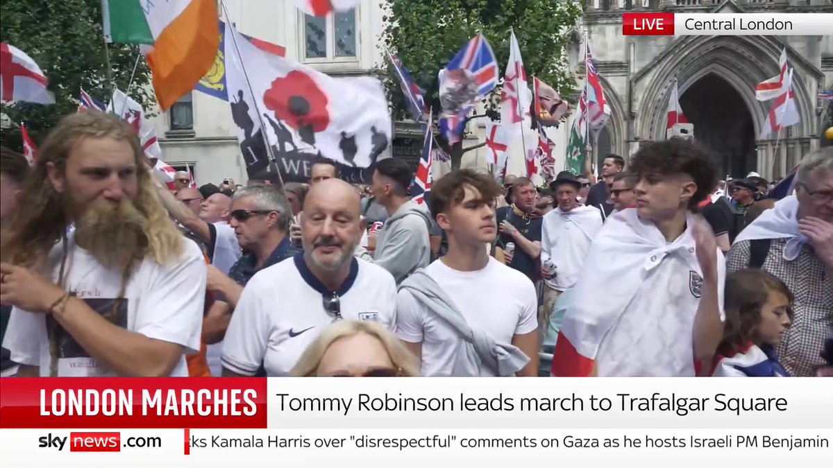 Thousands of people have gathered in Central London to attend a far-right protest led by Tommy Robinson. There's also a counter-protest from Stand Up To Racism. Martin Brunt reports. 📺 Sky 501 and YouTube