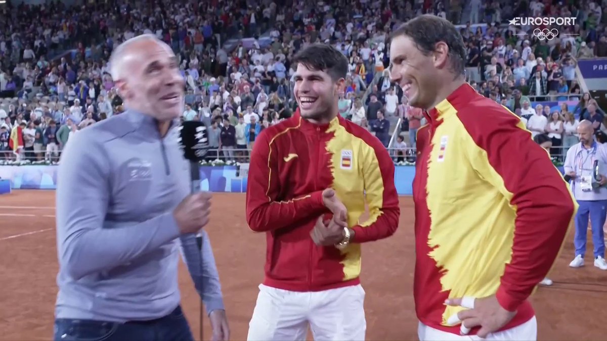 🎙️ @rafaelnadal y Carlos Alcaraz explican en Eurosport con Alex Corretja los nervios y las sensaciones de la primera vez de 'Nadalcaraz'. #Paris2024 | #tennis