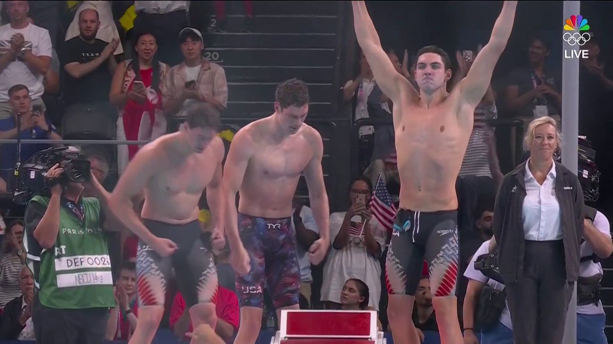 TEAM USA STRIKES GOLD. 💪 CAELEB DRESSEL BRINGS IT HOME IN THE MEN'S 4X100 FREE RELAY. #ParisOlympics