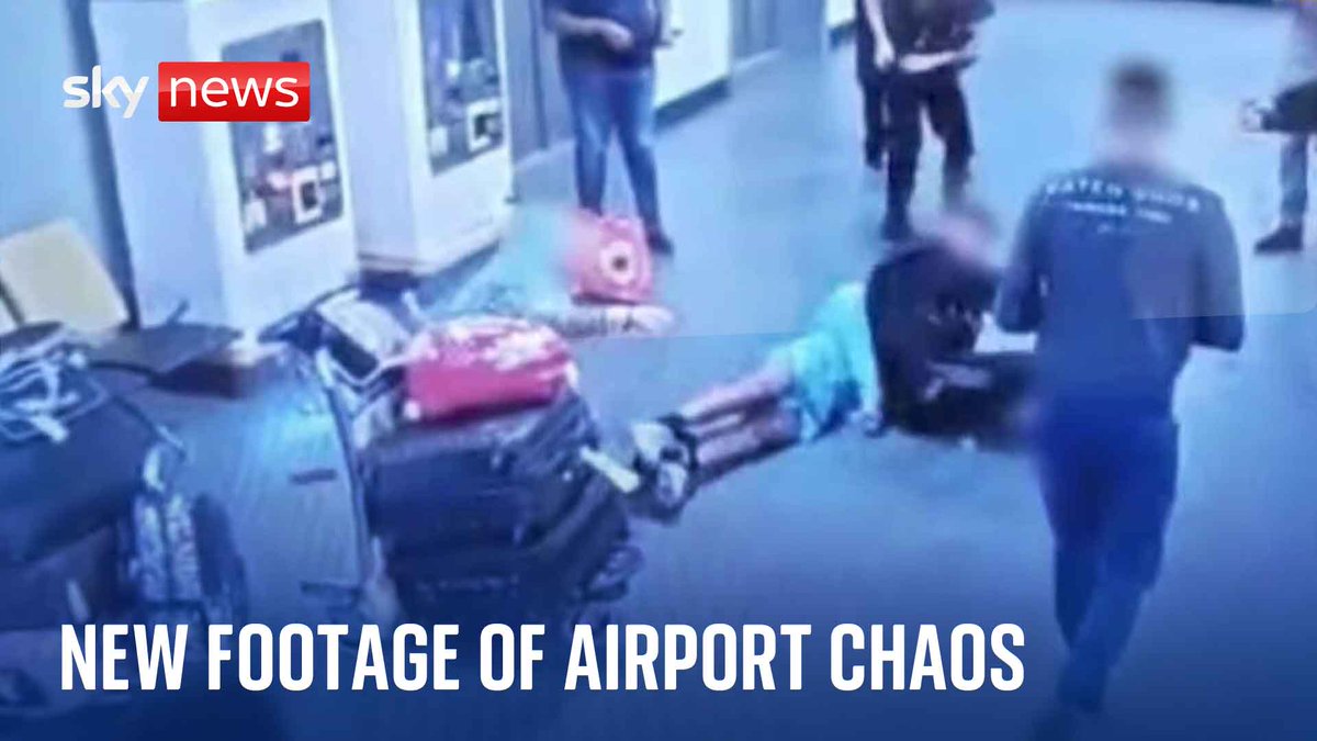 New footage has emerged showing the alleged assault of three police officers at Manchester Airport before a man was kicked in the head. The video, obtained by the Manchester Evening News, shows the chaotic scenes ⬇️