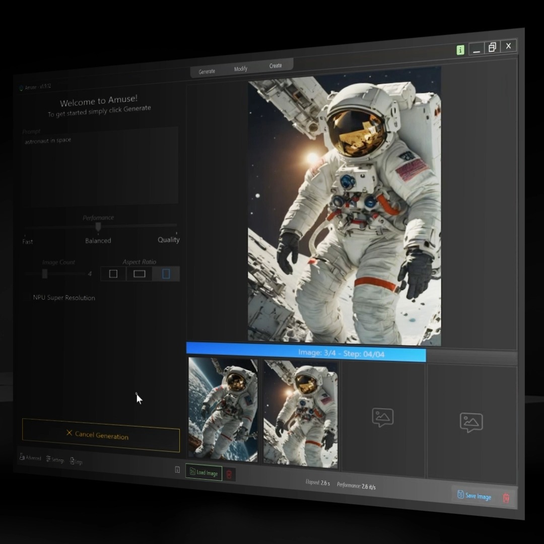 Introducing Amuse AI, helping everyone become an artist! • Generate images, art, AI filters, and more • Easy to install • No technical knowledge required • Optimized for AMD Ryzen AI 300 Series processors Learn more: