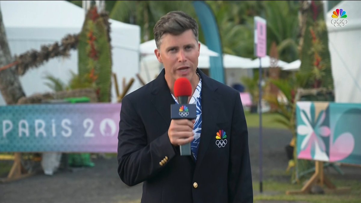 "I'm Colin Jost, this is my job." 😂🏄‍♂️ Looks like our #ParisOlympics surfing reporter is enjoying his assignment.