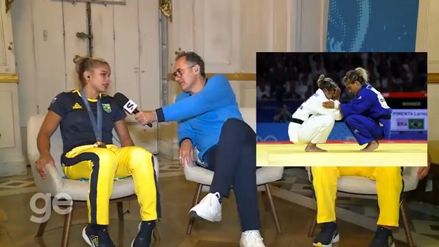 Judoca Larissa Pimenta conta o que a adversária italiana lhe falou após a luta que valeu o bronze à brasileira: "Ela fala português, conheceu Deus através de mim. Naquele momento, ela falou 'levanta, toda honra e toda glória você tem que dar pra Ele'"